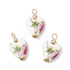 Heart Shaped Pink Floral Printed Porcelain Pendants PALLOY-JF03972-1