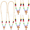 Wood Cross with Acrylic Beaded Pendant Necklaces for Women NJEW-AB00014-1