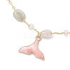 4Pcs 4 Styles Brass Handmade Natural Morganite & Amethyst & Labradorite & Green Onyx Agate(Dyed & Heated) Nuggets Link Chain Alloy Enamel Whale Tail Charm Anklets for Women AJEW-AN00709-4