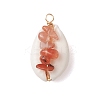 10Pcs 10 Styles Natural Cowrie Shell Copper Wire Wrapped Gemstone Chip Pendants PALLOY-JF02782-3