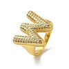 Letter Brass Micro Pave Clear Cubic Zirconia Open Cuff Ring for Women RJEW-N046-03W-G-1