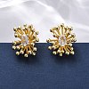 Flower Brass Clear Cubic Zirconia Stud Earrings EJEW-R025-22G-1