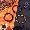 3Pcs Halloween Theme Baking Paint Glass Round Beads Stretch Bracelets for Women BJEW-MZ00186-1