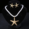 Starfish Alloy with Polyester Cord Pendant Necklaces & Stud Earrings Sets FS-WG7CDFE-01-1