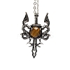 Natural Tiger Eye Dragon Sword Pendant Necklace G-PW0004-67E-1