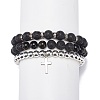 3Pcs 3 Style Style Natural Lava Rock & Golden Sheen Obsidian & Synthetic Hematite Stretch Bracelets Set BJEW-JB08735-4