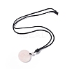 Natural Rose Quartz Flat Round with Tree of Life Pendant Necklace with Nylon Cord for Women NJEW-P274-03-06-2