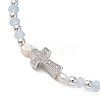 Dyed Natural Malaysia Jade Rondelle & Cultured Freshwater Pearl Beaded Stretch Bracelets BJEW-JB13380-02-3