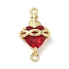 Brass with Glass Dark Red Sacred Heart Connector Charms KK-L253-27G-2