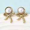 201 Stainless Steel ABS Plastic Pearl Stud Earrings EJEW-Z151-13G-04-3