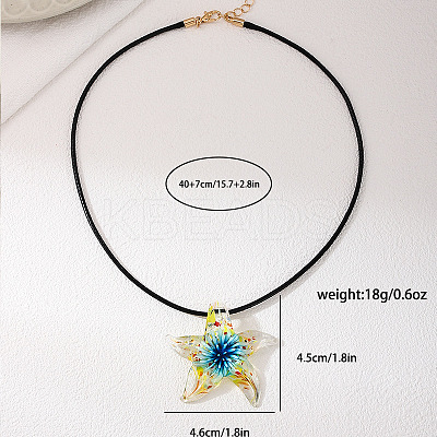 Summer Beach Starfish Transparent Glass Pendant Black Waxed Cord Necklaces for Women FS-WG29C72-01-1