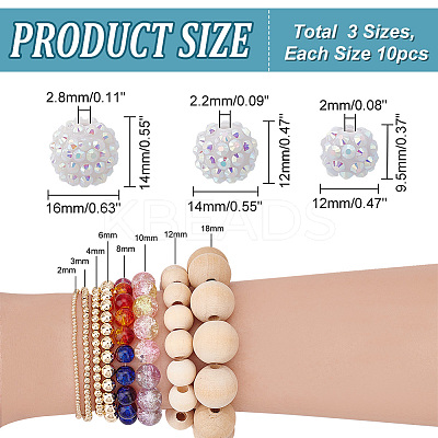 30Pcs 3 Styles Acrylic & Resin with Rhinestone Round Beads OACR-PH0004-27-1