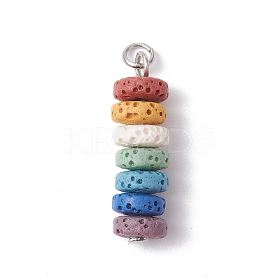 Natural Lava Rock Dyed Beaded Pendants PALLOY-JF02536-02-1