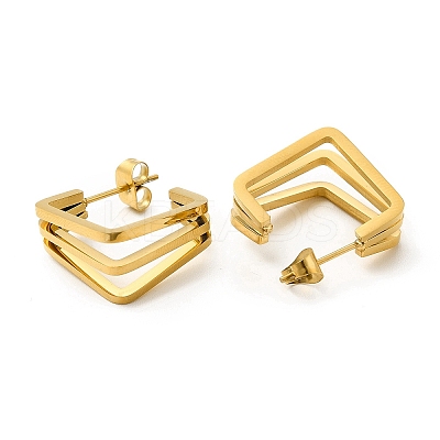 Ion Plating(IP) 304 Stainless Steel Triple Layer Rectangle Stud Earrings EJEW-A089-01G-1