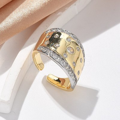 Brass Micro Pave Clear Cubic Zirconia Cuff Rings for Women RJEW-U041-23G-1