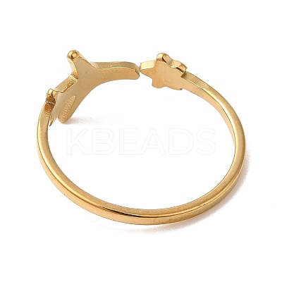 Ion Plating(IP) 304 Stainless Steel Star & Airplane Open Cuff Ring for Women RJEW-M149-12G-1
