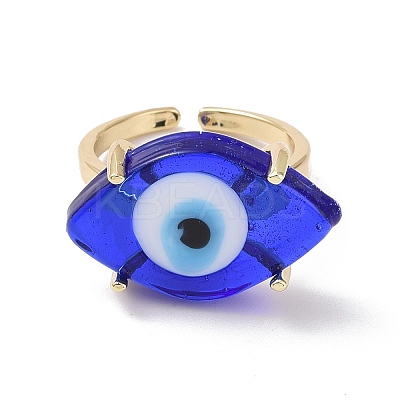 Lampwork Oval with Evil Eye Open Cuff Ring RJEW-I086-13G-01-1