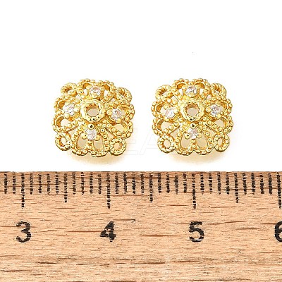 Flower Brass Clear Cubic Zirconia Bead Caps KK-V008-01G-1