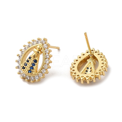 Teardop with Saint Cubic Zirconia Stud Earrings EJEW-F313-03G-1