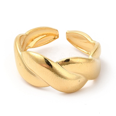 Ion Plating(IP) 304 Stainless Steel Twist Rope Shape Open Cuff Ring for Women RJEW-E063-06G-1