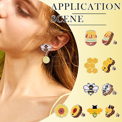 Bee Theme Wooden Stud Earrings WOOD-TA0002-64-1