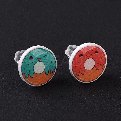 Colorful Acrylic Imitation Food Stud Earrings with Platic Pins EJEW-F293-02E-1