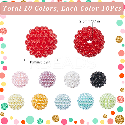 100Pcs 10 Colors Resin Imitation Pearl Beads RESI-SC0003-10-1