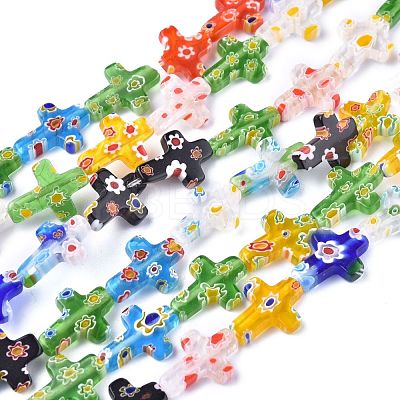 Cross Handmade Millefiori Glass Beads Strands LK-R004-31-1
