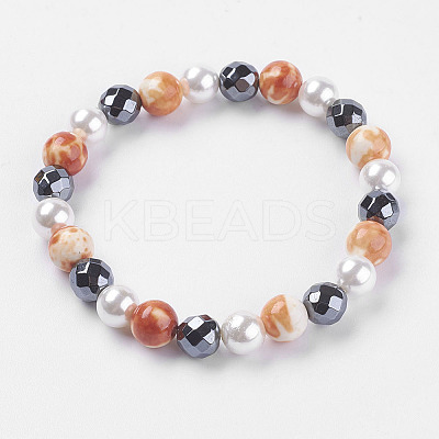 Synthetic Hematite Beads Stretch Bracelets BJEW-I241-26F-1