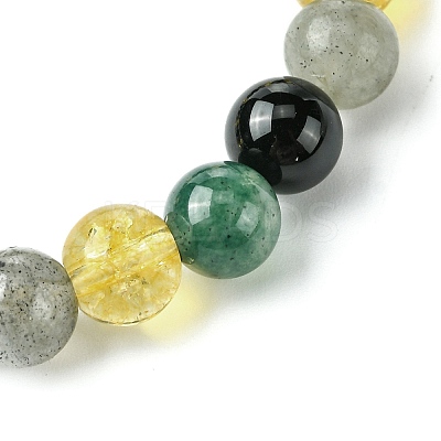 Natural Labradorite & Citrine & Black Onyx(Dyed & Heated) & Moss Agate Round Beaded Stretch Bracelets BJEW-JB10910-06-1