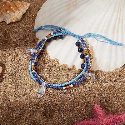 Sparkling Glass Seed Beads 5 Layered Anklet AJEW-SW00006-03-1