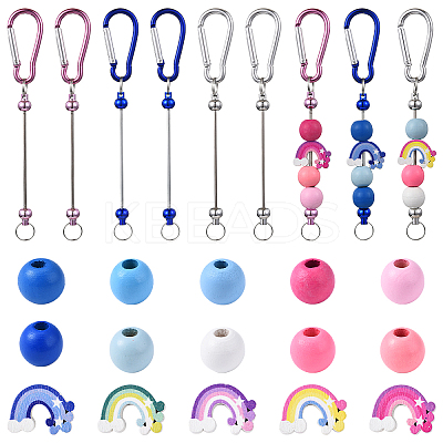 DIY Rainbow Round Wood & Aluminum Keychain Making Kits DIY-YW0012-31-1