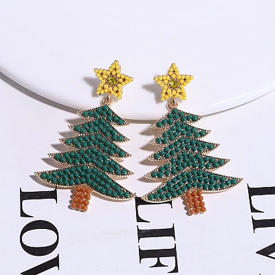 Christmas Trees with Star Alloy Dangle Stud Earrings for Women EJEW-Z078-03B-1