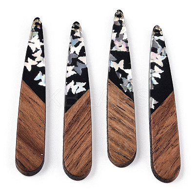 Opaque Resin & Walnut Wood Pendants RESI-N039-64B-1
