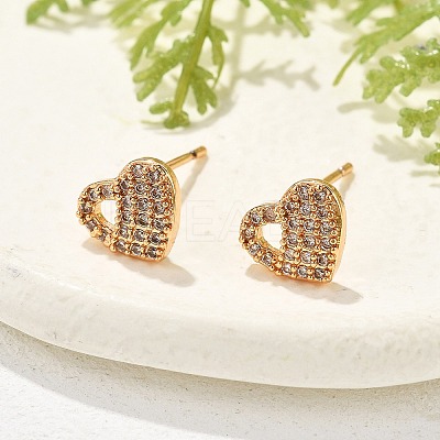 Brass Micro Pave Clear Cubic Zirconia Stud Earrings for Women EJEW-G428-25G-05-1