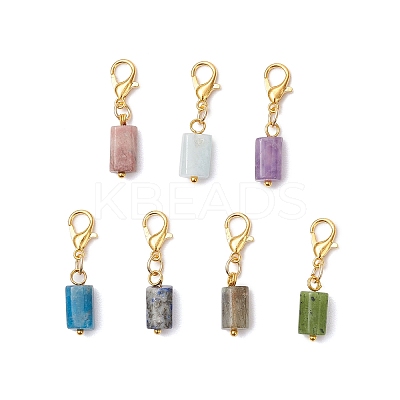 7Pcs Column Natural Rhodonite & Canadian Jade & Aquamarine & Amethyst & Apatite & Lapis Lazuli & Labradorite Pendant Decorations HJEW-JM03745-02-1