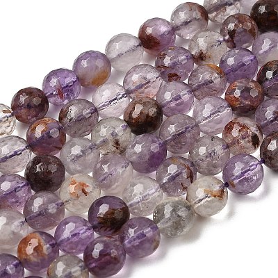 Natural Purple Phantom Quartz Purple Lodolite Quartz Round Beads Strands G-Z127-B01-8mm-1