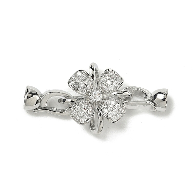 Rack Plating Flower Brass Pave Clear Cubic Zirconia Fold Over Clasps KK-E080-01P-1