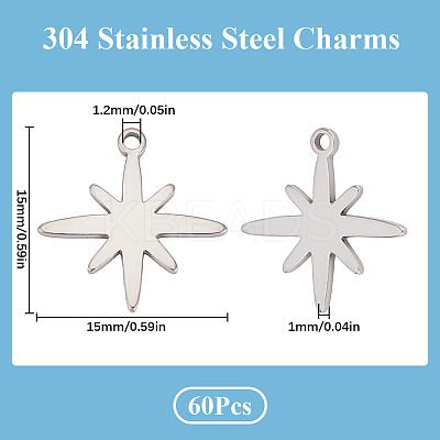 60Pcs 304 Stainless Steel Pendants STAS-SC0008-63-1