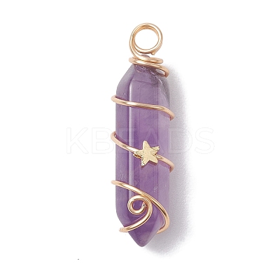 Natural Mixed Stone Double Terminal Pointed Pendants PALLOY-JF02672-1