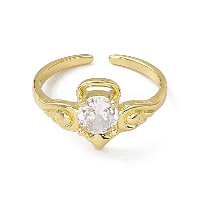 Cubic Zirconia Wing Open Cuff Ring RJEW-M144-10G-1
