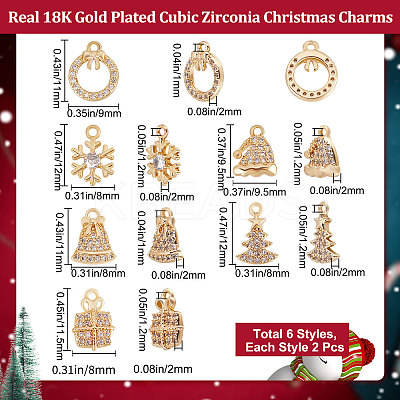 12Pcs 6 Style Brass Micro Pave Cubic Zirconia Charms KK-BBC0005-29-1