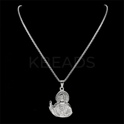 201 Stainless Steel Saint Jude Pendant Necklaces for Men Women LS-NJEW-K283-16P-1