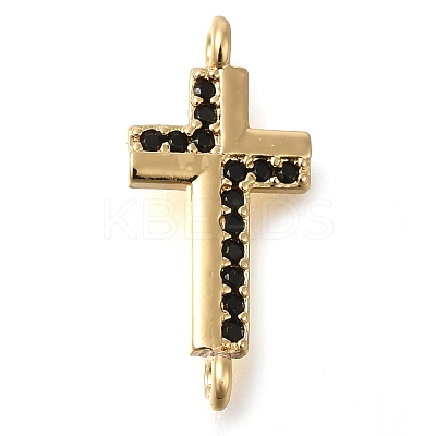 Brass Pave Black Cubic Zirconia Connector Charms KK-M101-02G-G02-1
