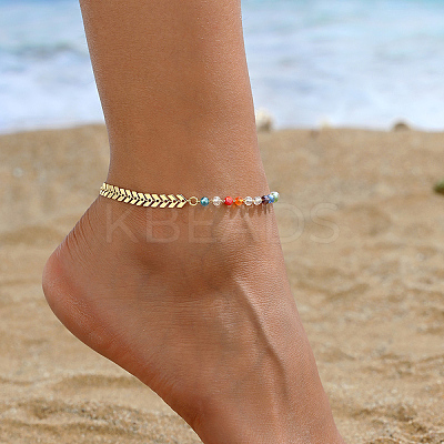 Brass Wheat & Plastic Colorful Asymmetrical Beach Vacation Anklets for Women FH4737-1