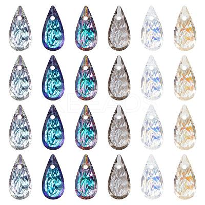 24Pcs 6 Colors Embossed Glass Rhinestone Pendants GLAA-PH0001-44-1