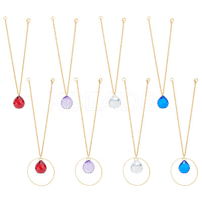 8Pcs Glass Teardrop Pendant Decorations HJEW-PH01772-1