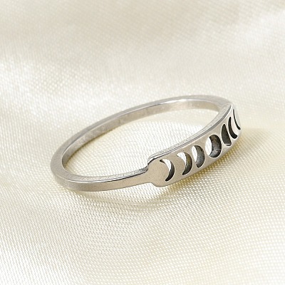 201 Stainless Steel Moon Phase Finger Ring for Women RJEW-A006-04P-1-1