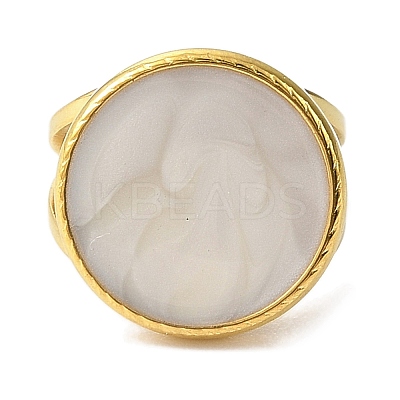 Ion Plating(IP)  304 Stainless Steel Enamel Open Cuff Rings for Women RJEW-F166-53G-01-1