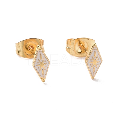 Enamel Rhombus with Star Stud Earrings with 316L Surgical Stainless Steel Pins EJEW-P204-02G-04-1